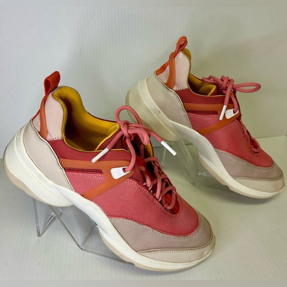 “Michael Kors” Women's Coral Pink Canvas & Leather Sneakers Size 10 - Picture 5 of 14